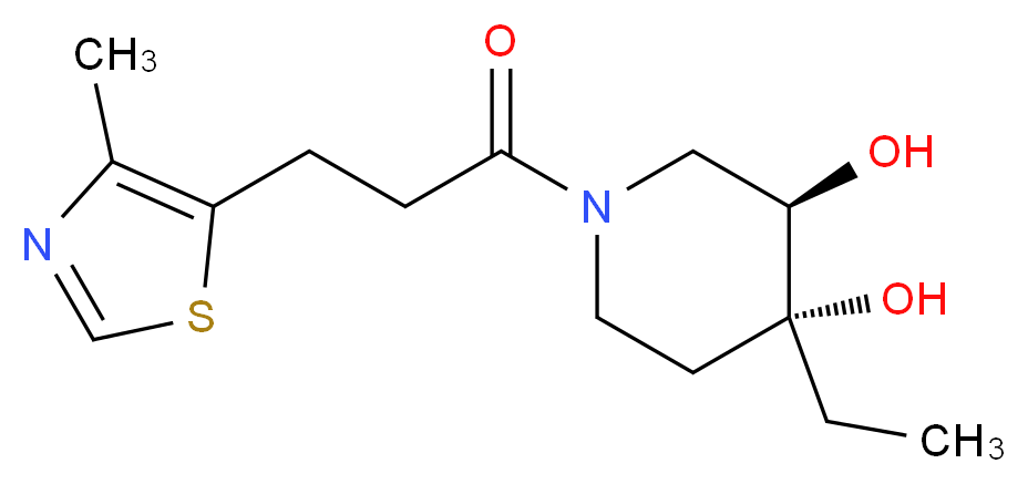 (3R*,4R*)-4-ethyl-1-[3-(4-methyl-1,3-thiazol-5-yl)propanoyl]piperidine-3,4-diol_分子结构_CAS_)