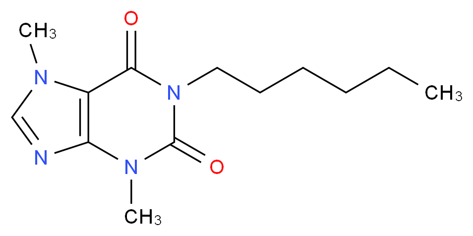 1-正-己基可可碱_分子结构_CAS_1028-33-7)