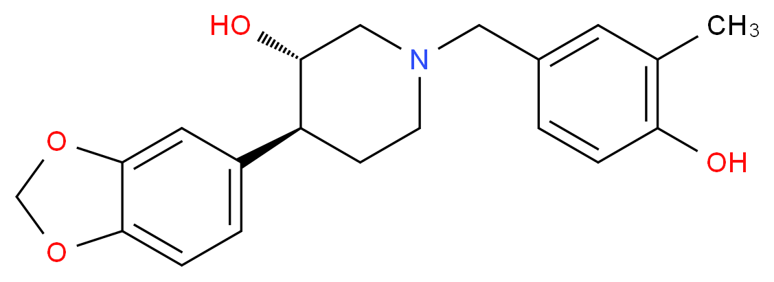 (3S*,4S*)-4-(1,3-benzodioxol-5-yl)-1-(4-hydroxy-3-methylbenzyl)piperidin-3-ol_分子结构_CAS_)