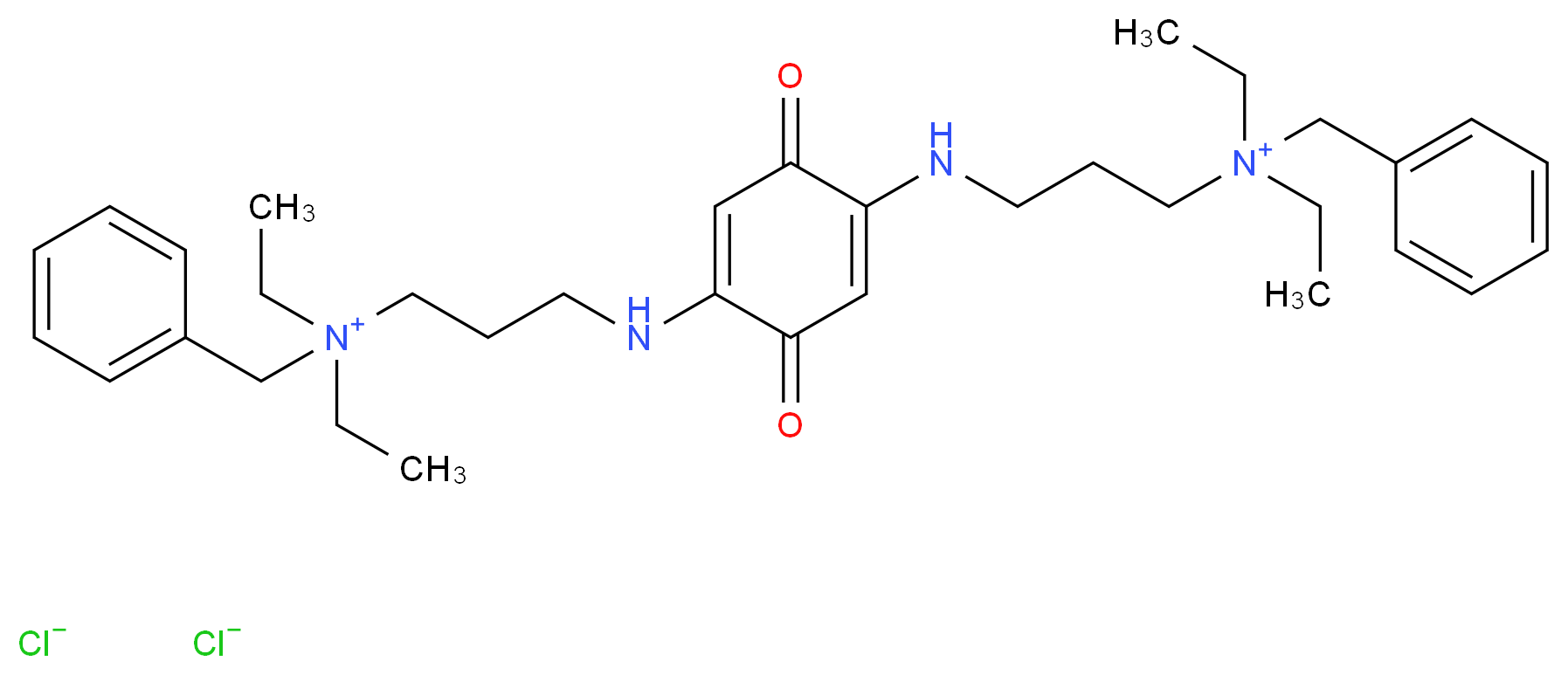 benzyl({3-[(4-{[3-(benzyldiethylazaniumyl)propyl]amino}-3,6-dioxocyclohexa-1,4-dien-1-yl)amino]propyl})diethylazanium dichloride_分子结构_CAS_311-09-1