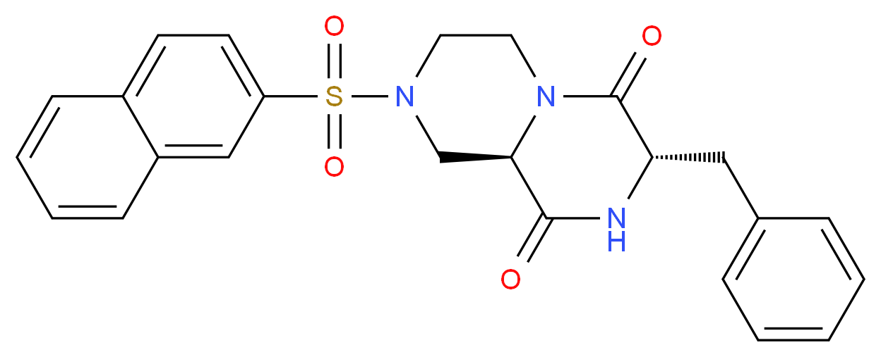 (3S,9aR)-3-benzyl-8-(2-naphthylsulfonyl)tetrahydro-2H-pyrazino[1,2-a]pyrazine-1,4(3H,6H)-dione_分子结构_CAS_)