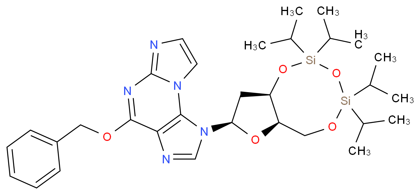 1-[(6aR,8R,9aR)-2,2,4,4-tetrakis(propan-2-yl)-hexahydro-2H-furo[3,2-f][1,3,5,2,4]trioxadisilocin-8-yl]-4-(benzyloxy)-1H-imidazo[2,1-b]purine_分子结构_CAS_148437-94-9