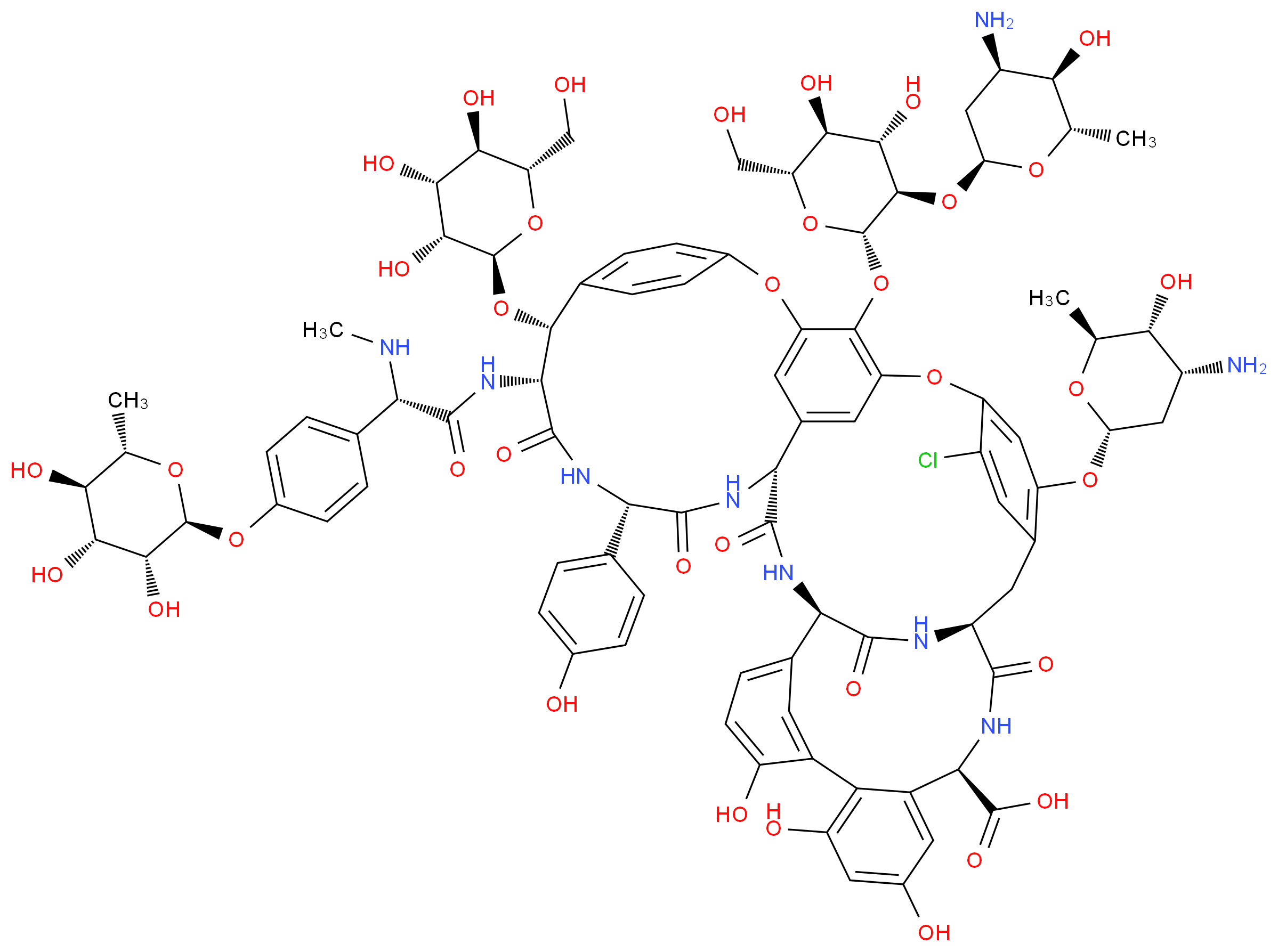 (1S,18R,19R,22S,25R,28R,40R)-4-{[(2S,4R,5R,6S)-4-amino-5-hydroxy-6-methyloxan-2-yl]oxy}-48-{[(2S,3R,4S,5S,6R)-3-{[(2S,4R,5R,6S)-4-amino-5-hydroxy-6-methyloxan-2-yl]oxy}-4,5-dihydroxy-6-(hydroxymethyl)oxan-2-yl]oxy}-49-chloro-32,35,37-trihydroxy-22-(4-hydroxyphenyl)-19-[(2S)-2-(methylamino)-2-(4-{[(2S,3R,4R,5R,6S)-3,4,5-trihydroxy-6-methyloxan-2-yl]oxy}phenyl)acetamido]-20,23,26,42,44-pentaoxo-18-{[(2R,3R,4R,5R,6S)-3,4,5-trihydroxy-6-(hydroxymethyl)oxan-2-yl]oxy}-7,13-dioxa-21,24,27,41,43-pentaazaoctacyclo[26.14.2.2<sup>3</sup>,<sup>6</sup>.2<sup>1</sup><sup>4</sup>,<sup>1</sup><sup>7</sup>.1<sup>8</sup>,<sup>1</sup><sup>2</sup>.1<sup>2</sup><sup>9</sup>,<sup>3</sup><sup>3</sup>.0<sup>1</sup><sup>0</sup>,<sup>2</sup><sup>5</sup>.0<sup>3</sup><sup>4</sup>,<sup>3</sup><sup>9</sup>]pentaconta-3,5,8(48),9,11,14,16,29,31,33(45),34,36,38,46,49-pentadecaene-40-carboxylic acid_分子结构_CAS_37332-99-3