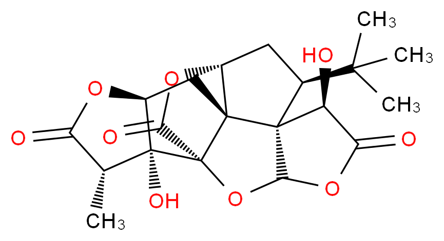 (1R,6R,7S,8S,10R,11S,13S,16S,17R)-8-tert-butyl-6,17-dihydroxy-16-methyl-2,4,14,19-tetraoxahexacyclo[8.7.2.0<sup>1</sup>,<sup>1</sup><sup>1</sup>.0<sup>3</sup>,<sup>7</sup>.0<sup>7</sup>,<sup>1</sup><sup>1</sup>.0<sup>1</sup><sup>3</sup>,<sup>1</sup><sup>7</sup>]nonadecane-5,15,18-trione_分子结构_CAS_15291-75-5