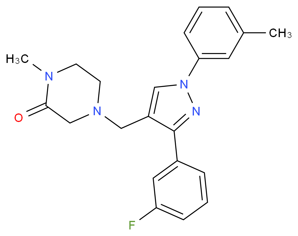 4-{[3-(3-fluorophenyl)-1-(3-methylphenyl)-1H-pyrazol-4-yl]methyl}-1-methyl-2-piperazinone_分子结构_CAS_)
