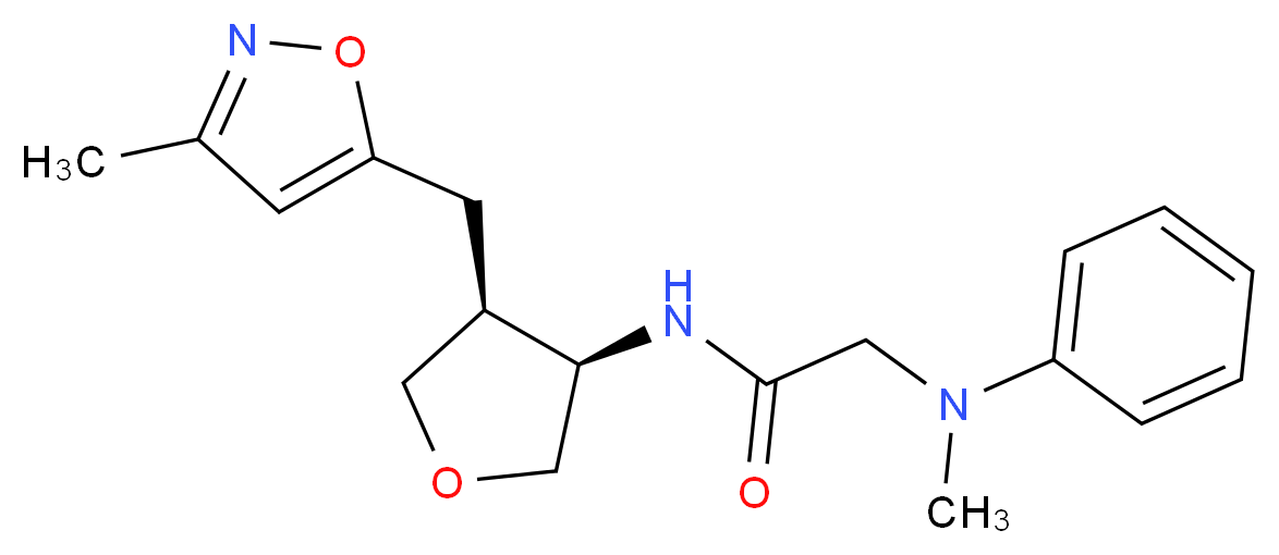 N~2~-methyl-N~1~-{(3R*,4S*)-4-[(3-methylisoxazol-5-yl)methyl]tetrahydrofuran-3-yl}-N~2~-phenylglycinamide_分子结构_CAS_)