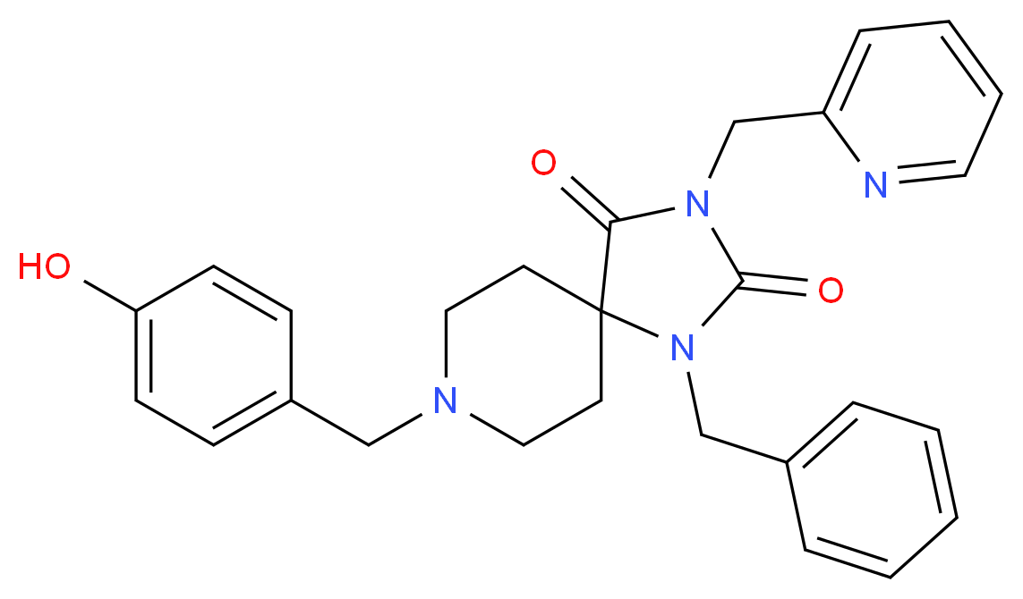 1-benzyl-8-(4-hydroxybenzyl)-3-(2-pyridinylmethyl)-1,3,8-triazaspiro[4.5]decane-2,4-dione_分子结构_CAS_)