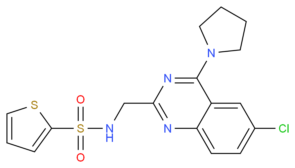 N-{[6-chloro-4-(1-pyrrolidinyl)-2-quinazolinyl]methyl}-2-thiophenesulfonamide_分子结构_CAS_)