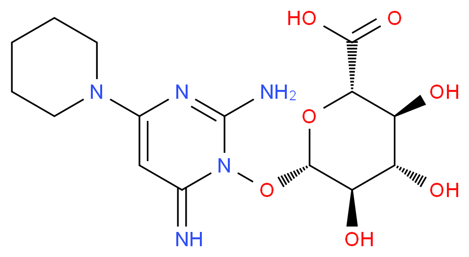 (2S,3S,4S,5R,6S)-6-{[2-amino-6-imino-4-(piperidin-1-yl)-1,6-dihydropyrimidin-1-yl]oxy}-3,4,5-trihydroxyoxane-2-carboxylic acid_分子结构_CAS_56828-40-1