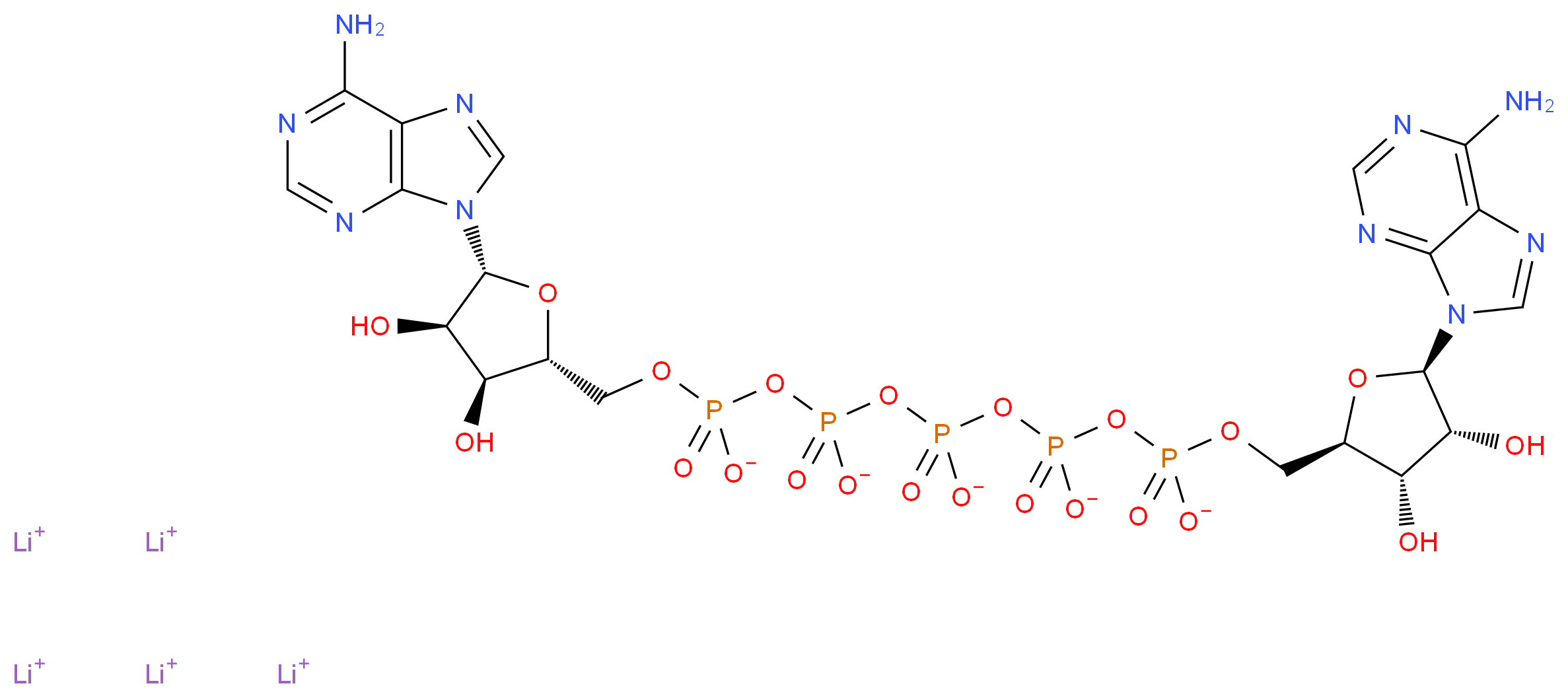 pentalithium(1+) ion ({[(2R,3S,4R,5R)-5-(6-amino-9H-purin-9-yl)-3,4-dihydroxyoxolan-2-yl]methyl phosphonato}oxy)[({[({[(2R,3S,4R,5R)-5-(6-amino-9H-purin-9-yl)-3,4-dihydroxyoxolan-2-yl]methyl phosphonato}oxy)phosphinato]oxy}phosphinato)oxy]phosphinate_分子结构_CAS_75522-97-3