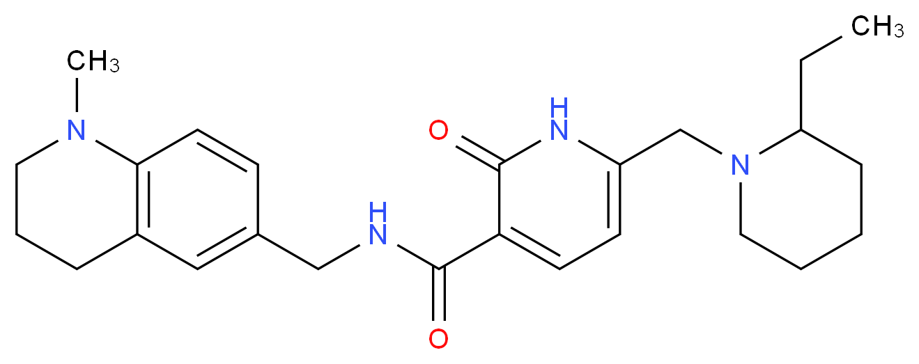 6-[(2-ethyl-1-piperidinyl)methyl]-N-[(1-methyl-1,2,3,4-tetrahydro-6-quinolinyl)methyl]-2-oxo-1,2-dihydro-3-pyridinecarboxamide_分子结构_CAS_)