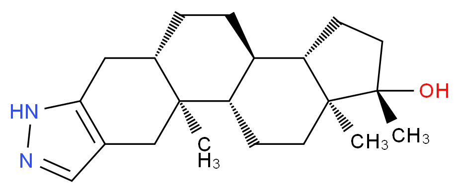 (1S,2S,10S,13R,14S,17S,18S)-2,17,18-trimethyl-6,7-diazapentacyclo[11.7.0.0<sup>2</sup>,<sup>1</sup><sup>0</sup>.0<sup>4</sup>,<sup>8</sup>.0<sup>1</sup><sup>4</sup>,<sup>1</sup><sup>8</sup>]icosa-4(8),5-dien-17-ol_分子结构_CAS_10418-03-8