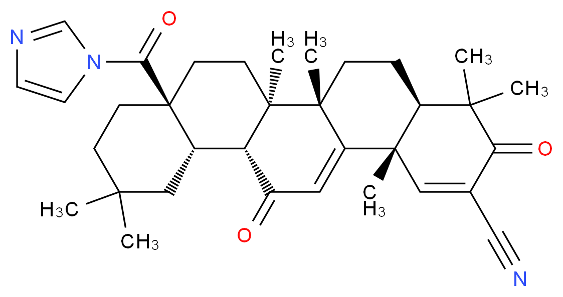 (4aR,6aS,6bR,8aS,12aS,12bR,14bS)-8a-(1H-imidazole-1-carbonyl)-4,4,6a,6b,11,11,14b-heptamethyl-3,13-dioxo-3,4,4a,5,6,6a,6b,7,8,8a,9,10,11,12,12a,12b,13,14b-octadecahydropicene-2-carbonitrile_分子结构_CAS_443104-02-7