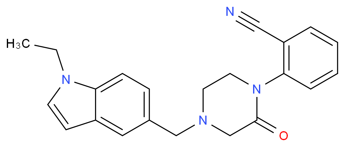 2-{4-[(1-ethyl-1H-indol-5-yl)methyl]-2-oxo-1-piperazinyl}benzonitrile_分子结构_CAS_)