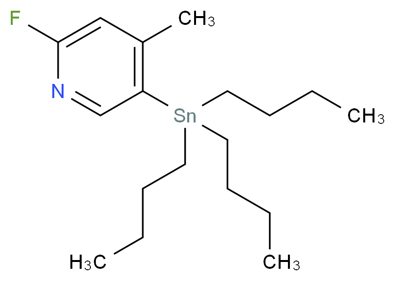 2-Fluoro-4-methyl-5-(tributylstannyl)pyridine_分子结构_CAS_1245816-06-1)