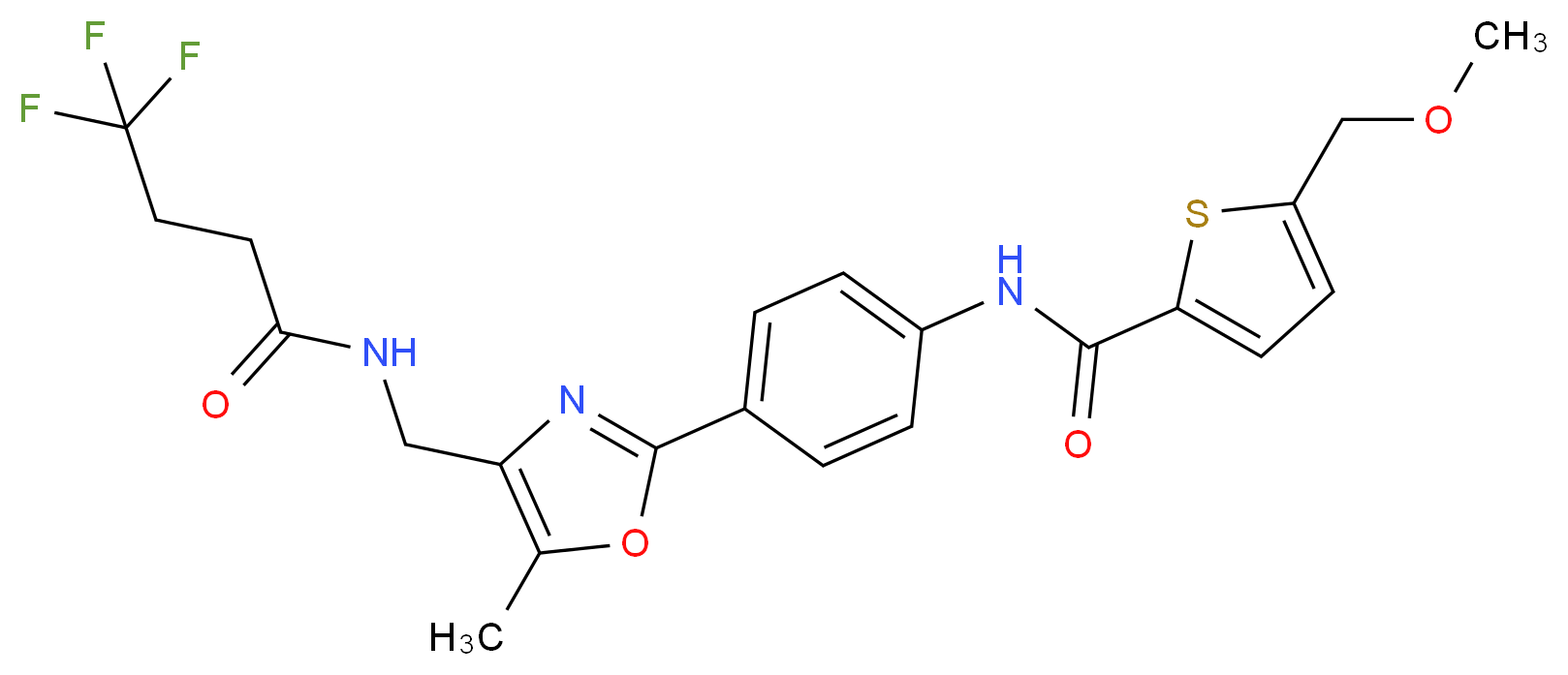 5-(methoxymethyl)-N-[4-(5-methyl-4-{[(4,4,4-trifluorobutanoyl)amino]methyl}-1,3-oxazol-2-yl)phenyl]-2-thiophenecarboxamide_分子结构_CAS_)