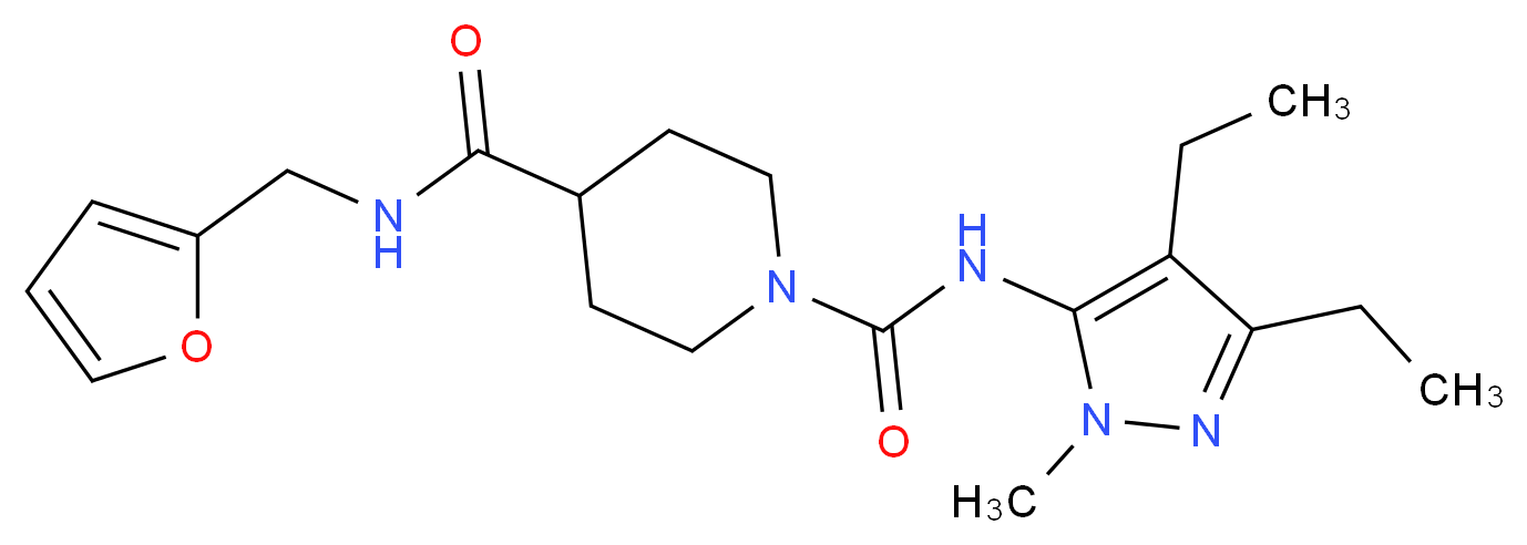 N~1~-(3,4-diethyl-1-methyl-1H-pyrazol-5-yl)-N~4~-(2-furylmethyl)piperidine-1,4-dicarboxamide_分子结构_CAS_)