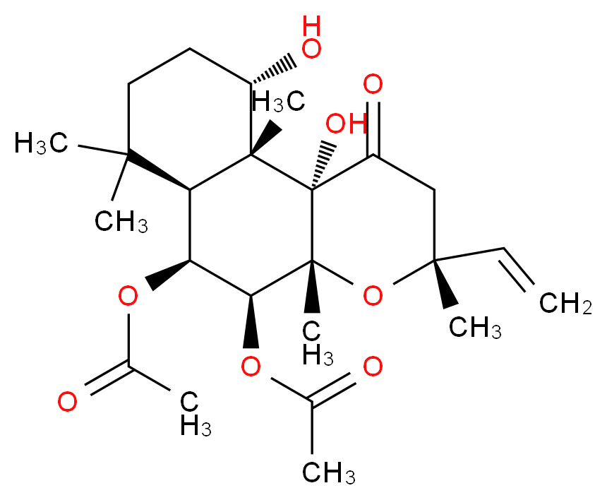 (3R,4aR,5S,6S,6aS,10S,10aR,10bS)-6-(acetyloxy)-3-ethenyl-10,10b-dihydroxy-3,4a,7,7,10a-pentamethyl-1-oxo-dodecahydro-1H-naphtho[2,1-b]pyran-5-yl acetate_分子结构_CAS_81873-08-7