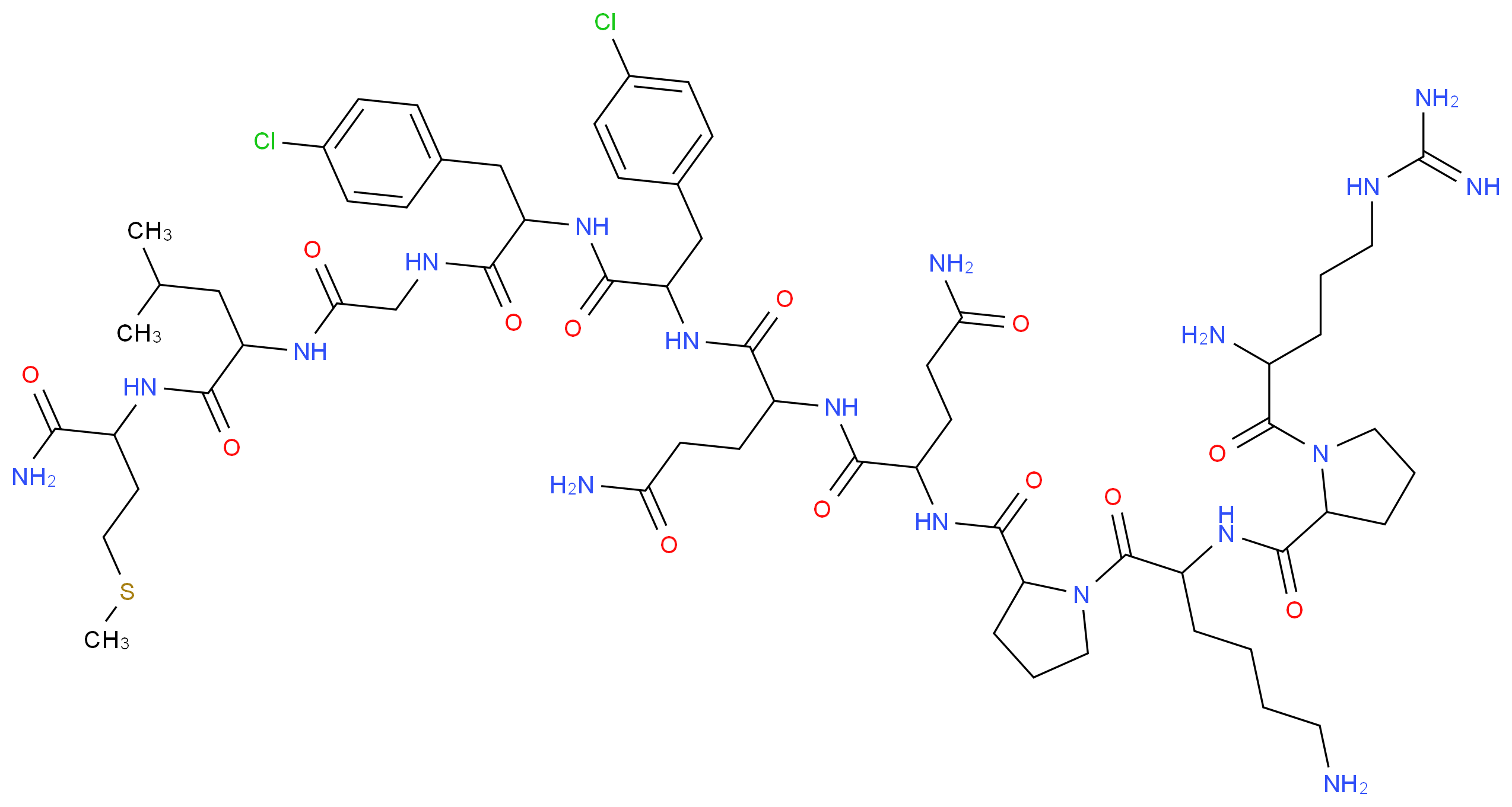2-{[1-(6-amino-2-{[1-(2-amino-5-carbamimidamidopentanoyl)pyrrolidin-2-yl]formamido}hexanoyl)pyrrolidin-2-yl]formamido}-N-{3-carbamoyl-1-[(1-{[1-({[(1-{[1-carbamoyl-3-(methylsulfanyl)propyl]carbamoyl}-3-methylbutyl)carbamoyl]methyl}carbamoyl)-2-(4-chlorophenyl)ethyl]carbamoyl}-2-(4-chlorophenyl)ethyl)carbamoyl]propyl}pentanediamide_分子结构_CAS_73646-81-8