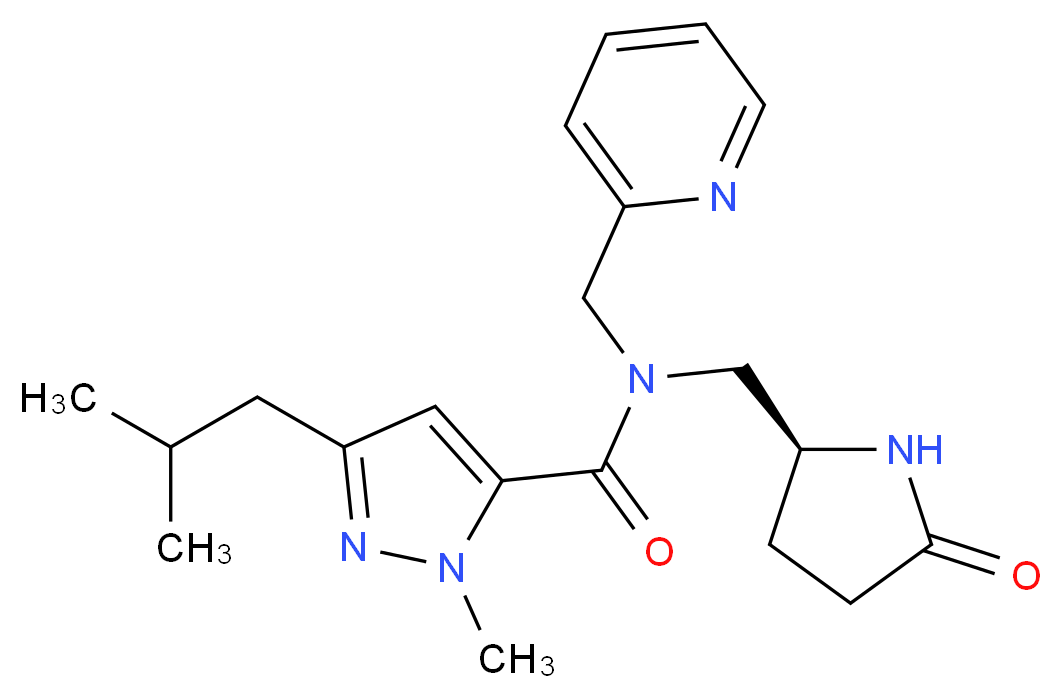 3-isobutyl-1-methyl-N-{[(2S)-5-oxo-2-pyrrolidinyl]methyl}-N-(2-pyridinylmethyl)-1H-pyrazole-5-carboxamide_分子结构_CAS_)