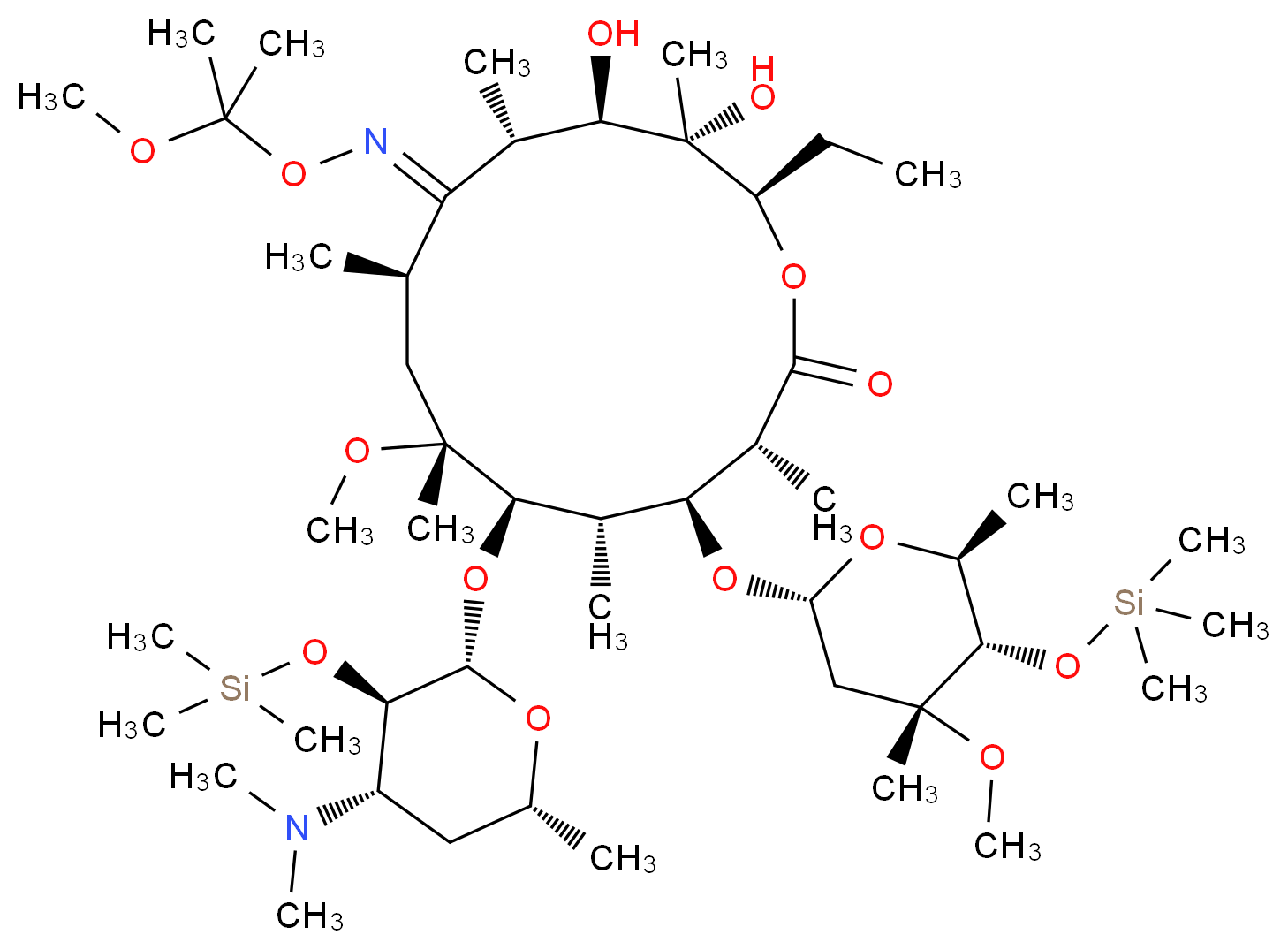 6-O-Methyl-2',4''-bis-O-(trimethylsilyl)erythromycin 9-[O-(1-ethoxy-1-methylethyl)oxime]_分子结构_CAS_119699-81-9)