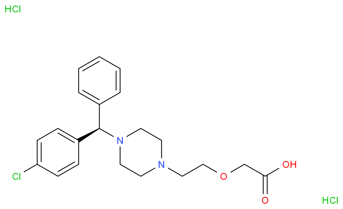 2-(2-{4-[(R)-(4-chlorophenyl)(phenyl)methyl]piperazin-1-yl}ethoxy)acetic acid dihydrochloride_分子结构_CAS_130018-87-0