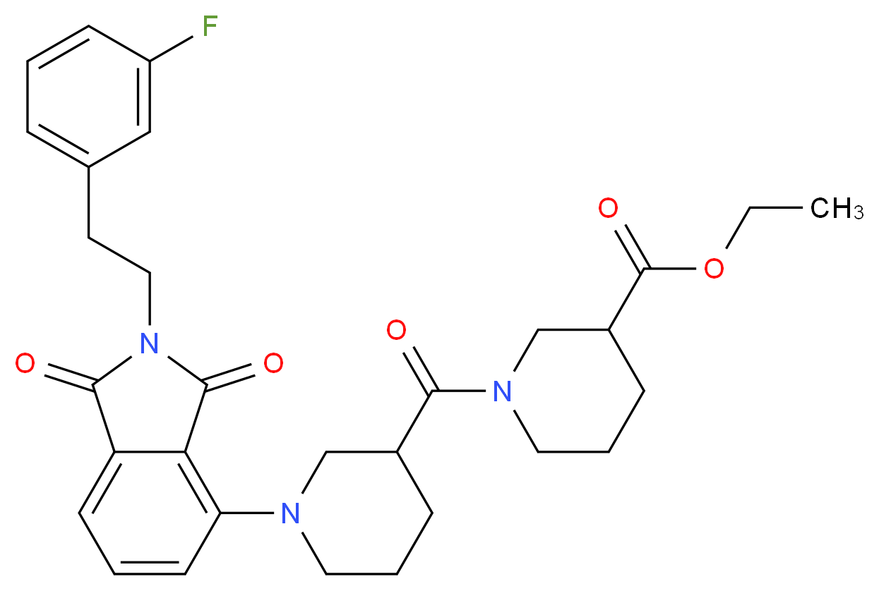 ethyl 1-[(1-{2-[2-(3-fluorophenyl)ethyl]-1,3-dioxo-2,3-dihydro-1H-isoindol-4-yl}-3-piperidinyl)carbonyl]-3-piperidinecarboxylate_分子结构_CAS_)
