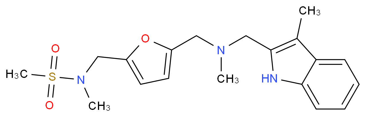 N-methyl-N-{[5-({methyl[(3-methyl-1H-indol-2-yl)methyl]amino}methyl)-2-furyl]methyl}methanesulfonamide_分子结构_CAS_)