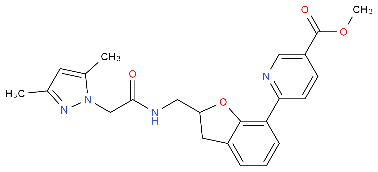 methyl 6-[2-({[(3,5-dimethyl-1H-pyrazol-1-yl)acetyl]amino}methyl)-2,3-dihydro-1-benzofuran-7-yl]nicotinate_分子结构_CAS_)
