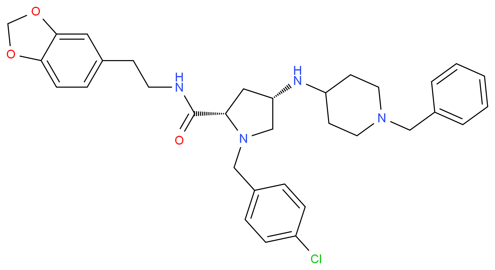 (4S)-N-[2-(1,3-benzodioxol-5-yl)ethyl]-4-[(1-benzyl-4-piperidinyl)amino]-1-(4-chlorobenzyl)-L-prolinamide_分子结构_CAS_)