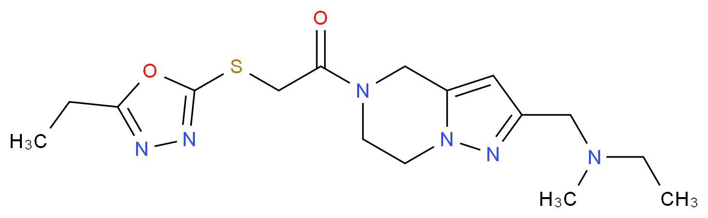 N-[(5-{[(5-ethyl-1,3,4-oxadiazol-2-yl)thio]acetyl}-4,5,6,7-tetrahydropyrazolo[1,5-a]pyrazin-2-yl)methyl]-N-methylethanamine_分子结构_CAS_)