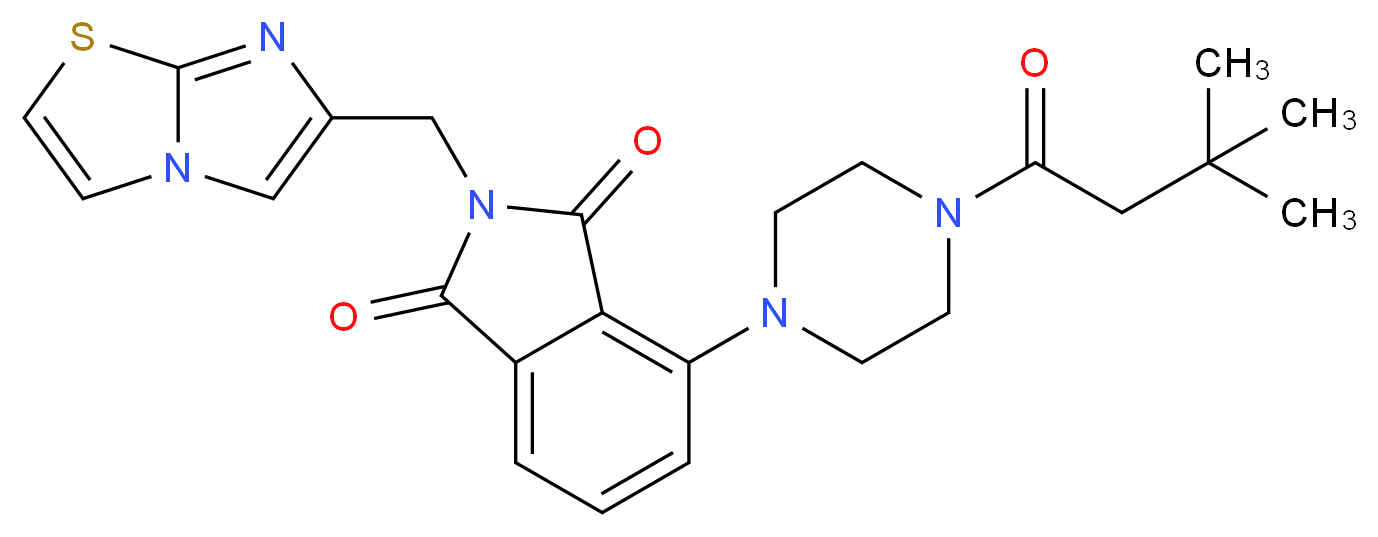4-[4-(3,3-dimethylbutanoyl)-1-piperazinyl]-2-(imidazo[2,1-b][1,3]thiazol-6-ylmethyl)-1H-isoindole-1,3(2H)-dione_分子结构_CAS_)