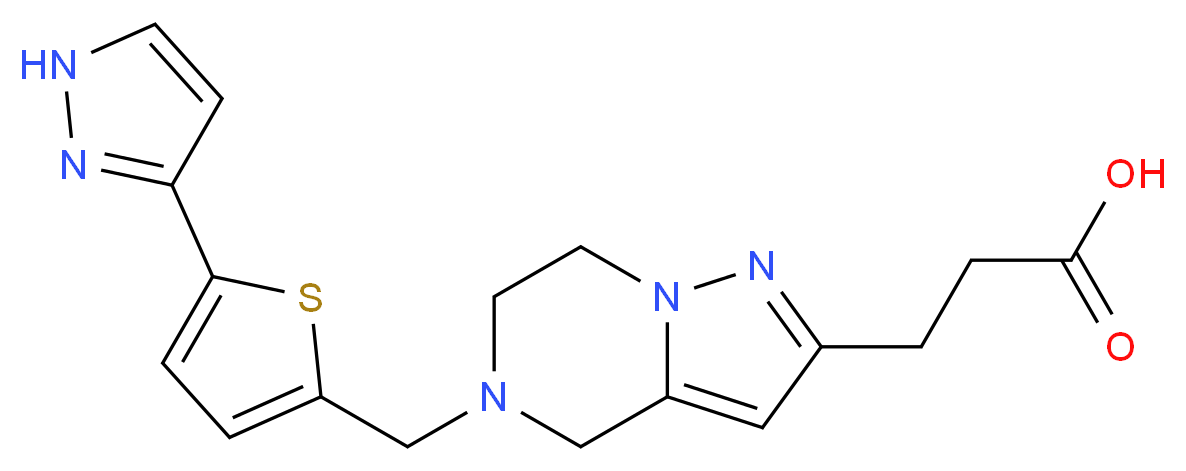 3-(5-{[5-(1H-pyrazol-3-yl)-2-thienyl]methyl}-4,5,6,7-tetrahydropyrazolo[1,5-a]pyrazin-2-yl)propanoic acid_分子结构_CAS_)