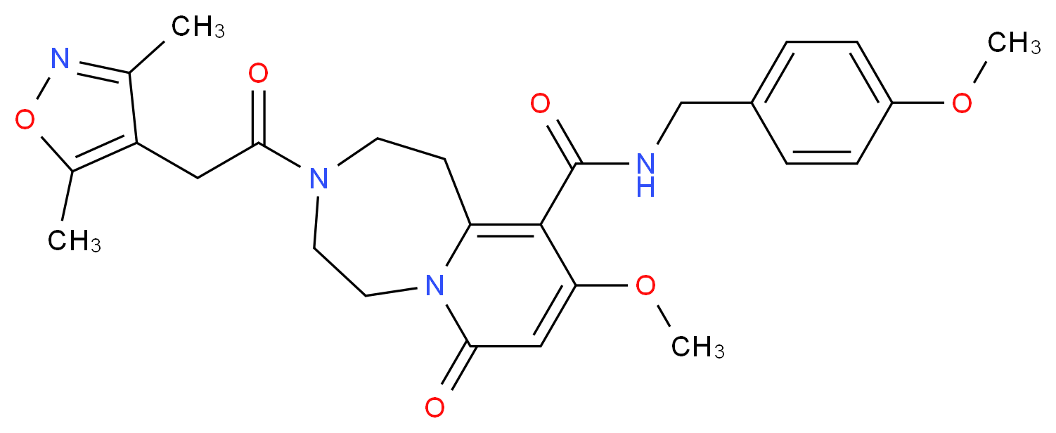 3-[(3,5-dimethyl-4-isoxazolyl)acetyl]-9-methoxy-N-(4-methoxybenzyl)-7-oxo-1,2,3,4,5,7-hexahydropyrido[1,2-d][1,4]diazepine-10-carboxamide_分子结构_CAS_)