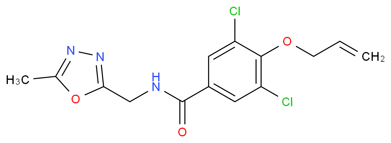 4-(allyloxy)-3,5-dichloro-N-[(5-methyl-1,3,4-oxadiazol-2-yl)methyl]benzamide_分子结构_CAS_)
