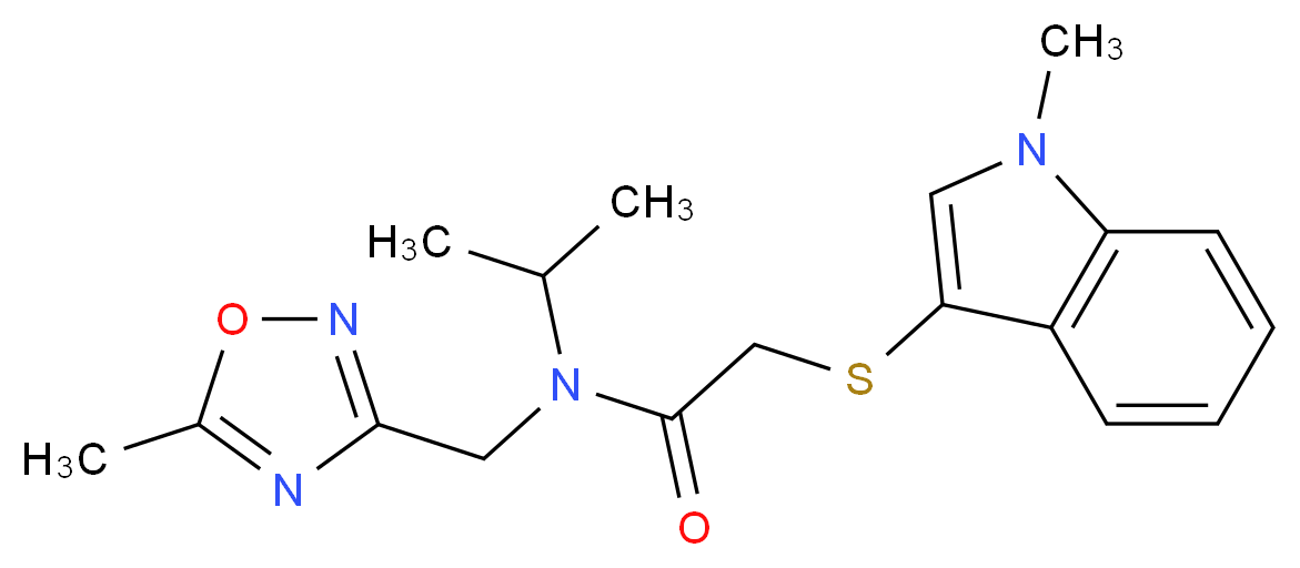 N-isopropyl-2-[(1-methyl-1H-indol-3-yl)thio]-N-[(5-methyl-1,2,4-oxadiazol-3-yl)methyl]acetamide_分子结构_CAS_)