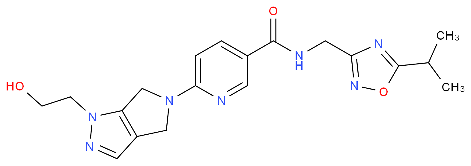 6-[1-(2-hydroxyethyl)-4,6-dihydropyrrolo[3,4-c]pyrazol-5(1H)-yl]-N-[(5-isopropyl-1,2,4-oxadiazol-3-yl)methyl]nicotinamide_分子结构_CAS_)