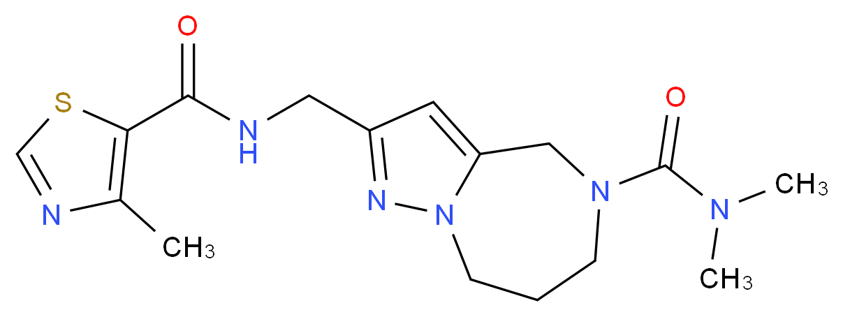 N,N-dimethyl-2-({[(4-methyl-1,3-thiazol-5-yl)carbonyl]amino}methyl)-7,8-dihydro-4H-pyrazolo[1,5-a][1,4]diazepine-5(6H)-carboxamide_分子结构_CAS_)