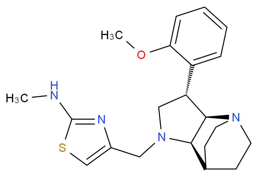 4-{[(2R*,3S*,6R*)-3-(2-methoxyphenyl)-1,5-diazatricyclo[5.2.2.0~2,6~]undec-5-yl]methyl}-N-methyl-1,3-thiazol-2-amine_分子结构_CAS_)