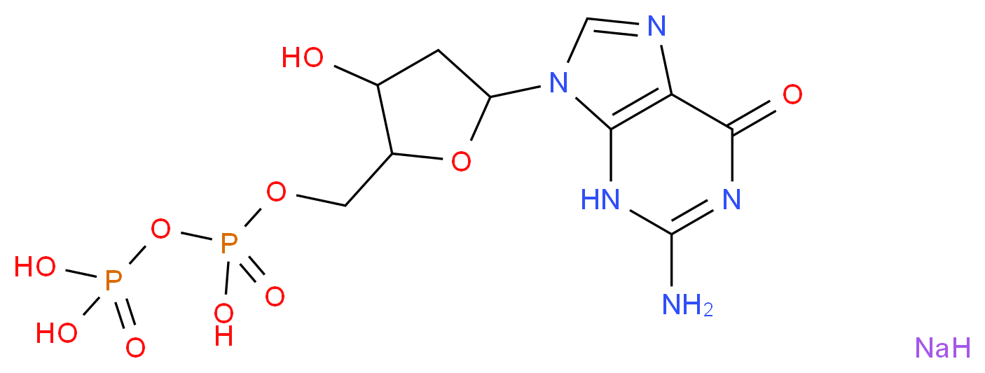 [({[5-(2-amino-6-oxo-6,9-dihydro-3H-purin-9-yl)-3-hydroxyoxolan-2-yl]methoxy}(hydroxy)phosphoryl)oxy]phosphonic acid sodium_分子结构_CAS_102783-74-4