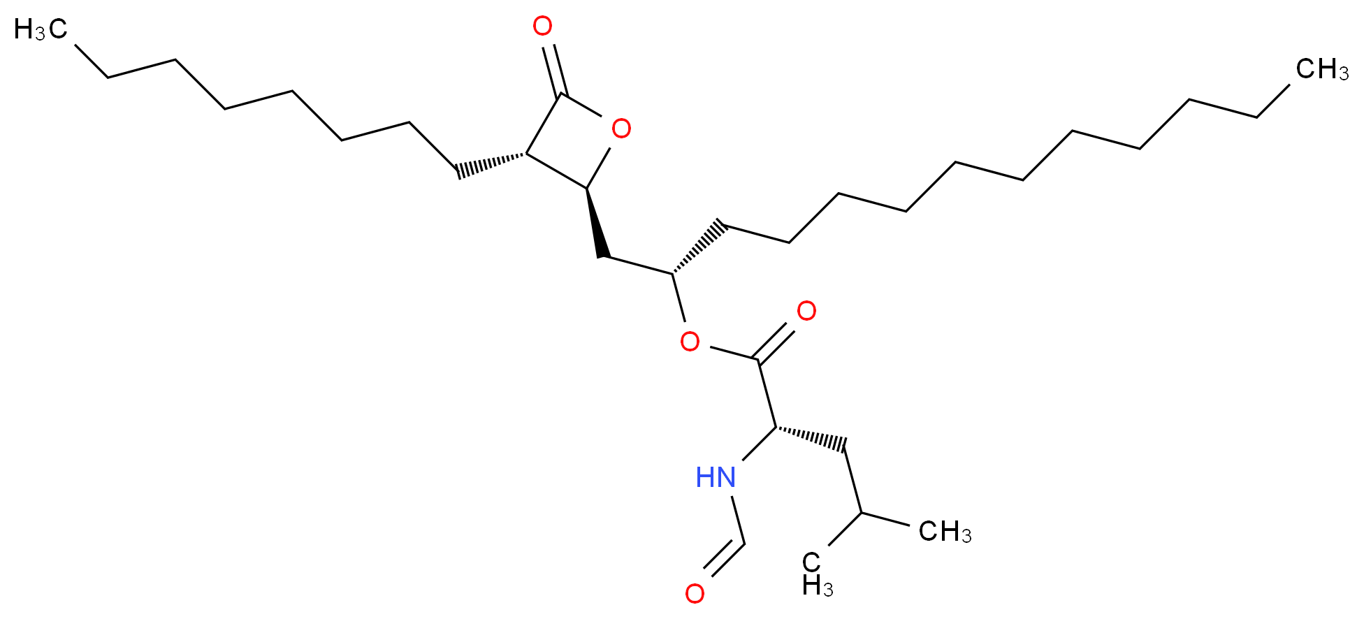 (2S)-1-[(2S,3S)-3-octyl-4-oxooxetan-2-yl]tridecan-2-yl (2S)-2-formamido-4-methylpentanoate_分子结构_CAS_1243011-56-4