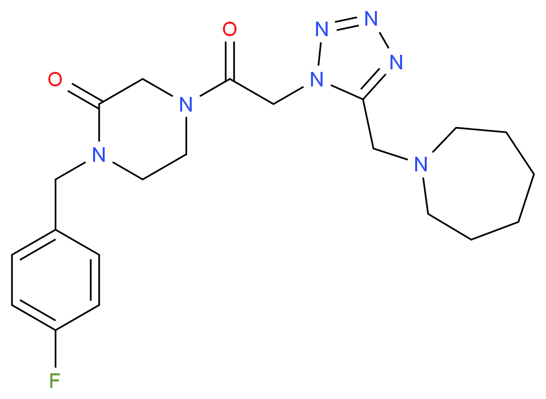 4-{[5-(1-azepanylmethyl)-1H-tetrazol-1-yl]acetyl}-1-(4-fluorobenzyl)-2-piperazinone_分子结构_CAS_)