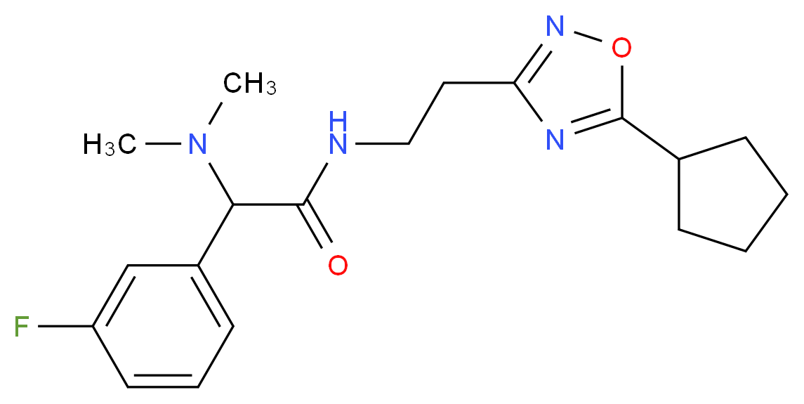 N-[2-(5-cyclopentyl-1,2,4-oxadiazol-3-yl)ethyl]-2-(dimethylamino)-2-(3-fluorophenyl)acetamide_分子结构_CAS_)