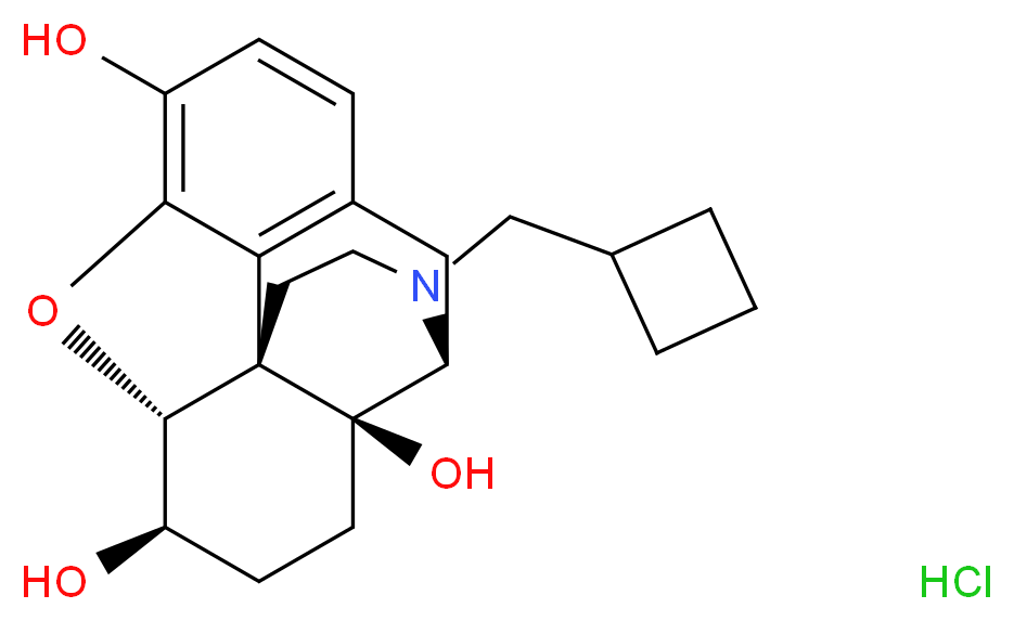 (1S,5R,13R,14R,17S)-4-(cyclobutylmethyl)-12-oxa-4-azapentacyclo[9.6.1.0<sup>1</sup>,<sup>1</sup><sup>3</sup>.0<sup>5</sup>,<sup>1</sup><sup>7</sup>.0<sup>7</sup>,<sup>1</sup><sup>8</sup>]octadeca-7(18),8,10-triene-10,14,17-triol hydrochloride_分子结构_CAS_60018-68-0