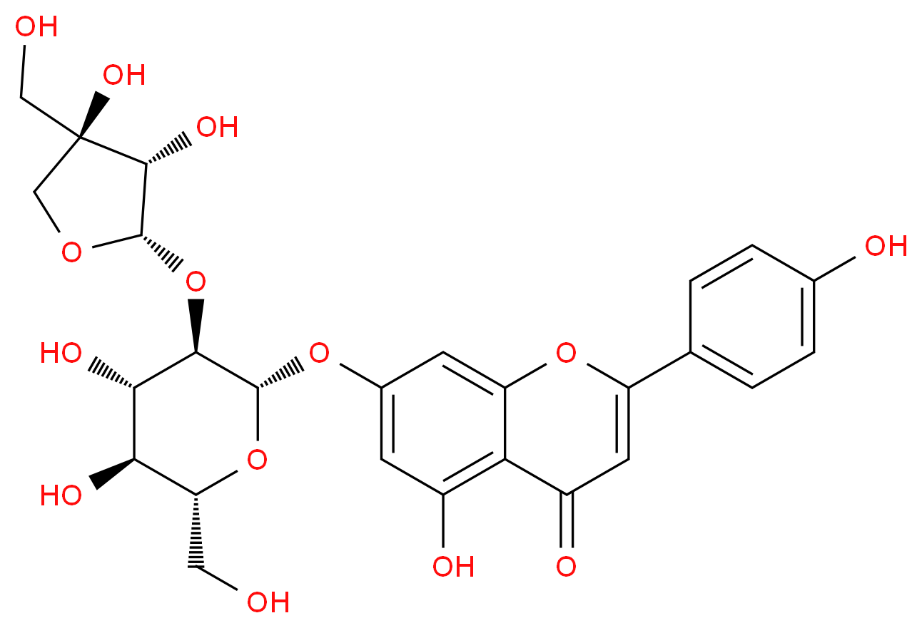 7-{[(2S,3R,4S,5S,6R)-3-{[(2S,3S,4R)-3,4-dihydroxy-4-(hydroxymethyl)oxolan-2-yl]oxy}-4,5-dihydroxy-6-(hydroxymethyl)oxan-2-yl]oxy}-5-hydroxy-2-(4-hydroxyphenyl)-4H-chromen-4-one_分子结构_CAS_26544-34-3