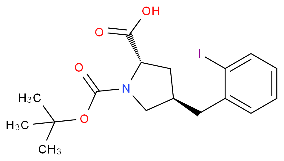 (2S,4R)-1-[(tert-butoxy)carbonyl]-4-[(2-iodophenyl)methyl]pyrrolidine-2-carboxylic acid_分子结构_CAS_959573-29-6
