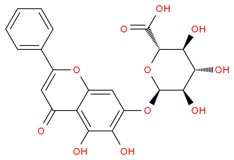 (2S,3S,4S,5R,6R)-6-[(5,6-dihydroxy-4-oxo-2-phenyl-4H-chromen-7-yl)oxy]-3,4,5-trihydroxyoxane-2-carboxylic acid_分子结构_CAS_21967-41-9