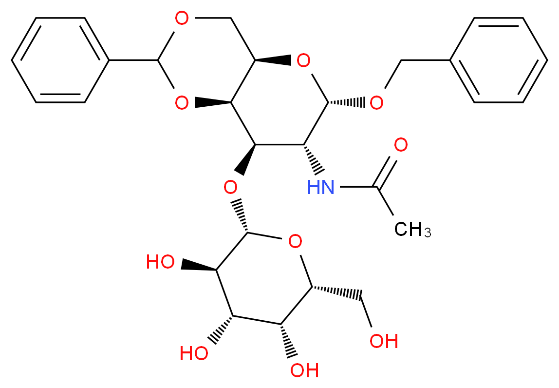 N-[(4aR,6S,7R,8R,8aR)-6-(benzyloxy)-2-phenyl-8-{[(2R,3R,4S,5R,6R)-3,4,5-trihydroxy-6-(hydroxymethyl)oxan-2-yl]oxy}-hexahydro-2H-pyrano[3,2-d][1,3]dioxin-7-yl]acetamide_分子结构_CAS_90754-58-8