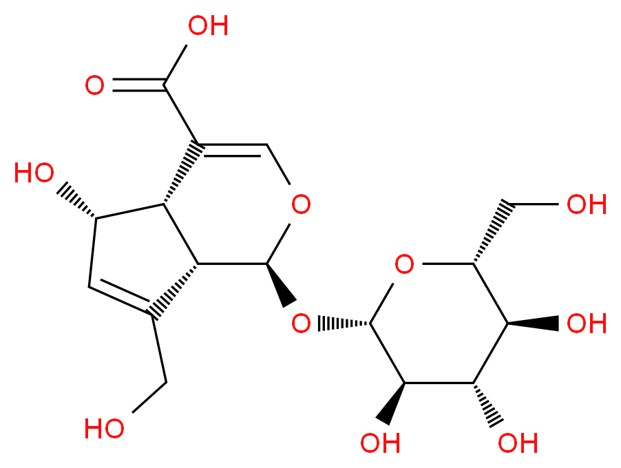 (1S,4aS,5S,7aS)-5-hydroxy-7-(hydroxymethyl)-1-{[(2S,3R,4S,5S,6R)-3,4,5-trihydroxy-6-(hydroxymethyl)oxan-2-yl]oxy}-1H,4aH,5H,7aH-cyclopenta[c]pyran-4-carboxylic acid_分子结构_CAS_14259-55-3