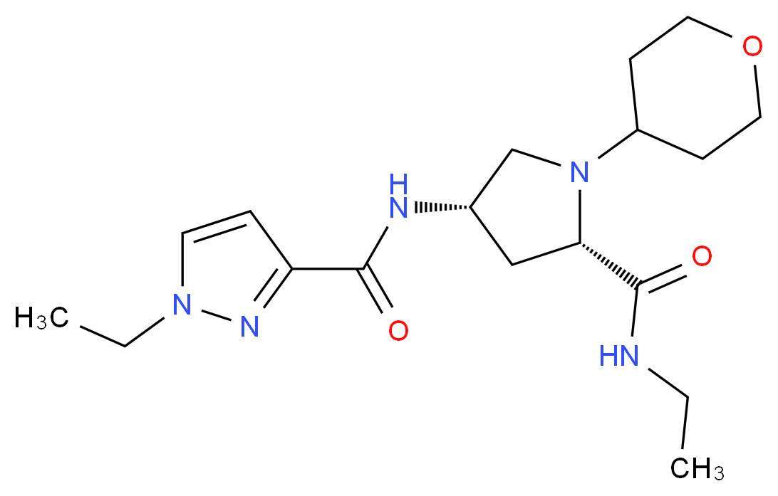(4S)-N-ethyl-4-{[(1-ethyl-1H-pyrazol-3-yl)carbonyl]amino}-1-(tetrahydro-2H-pyran-4-yl)-L-prolinamide_分子结构_CAS_)